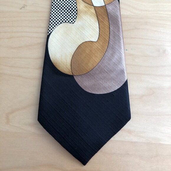 Vintage Portofino Collection Handmade Silk Necktie - Checks & Swirls - Picture 7 of 8